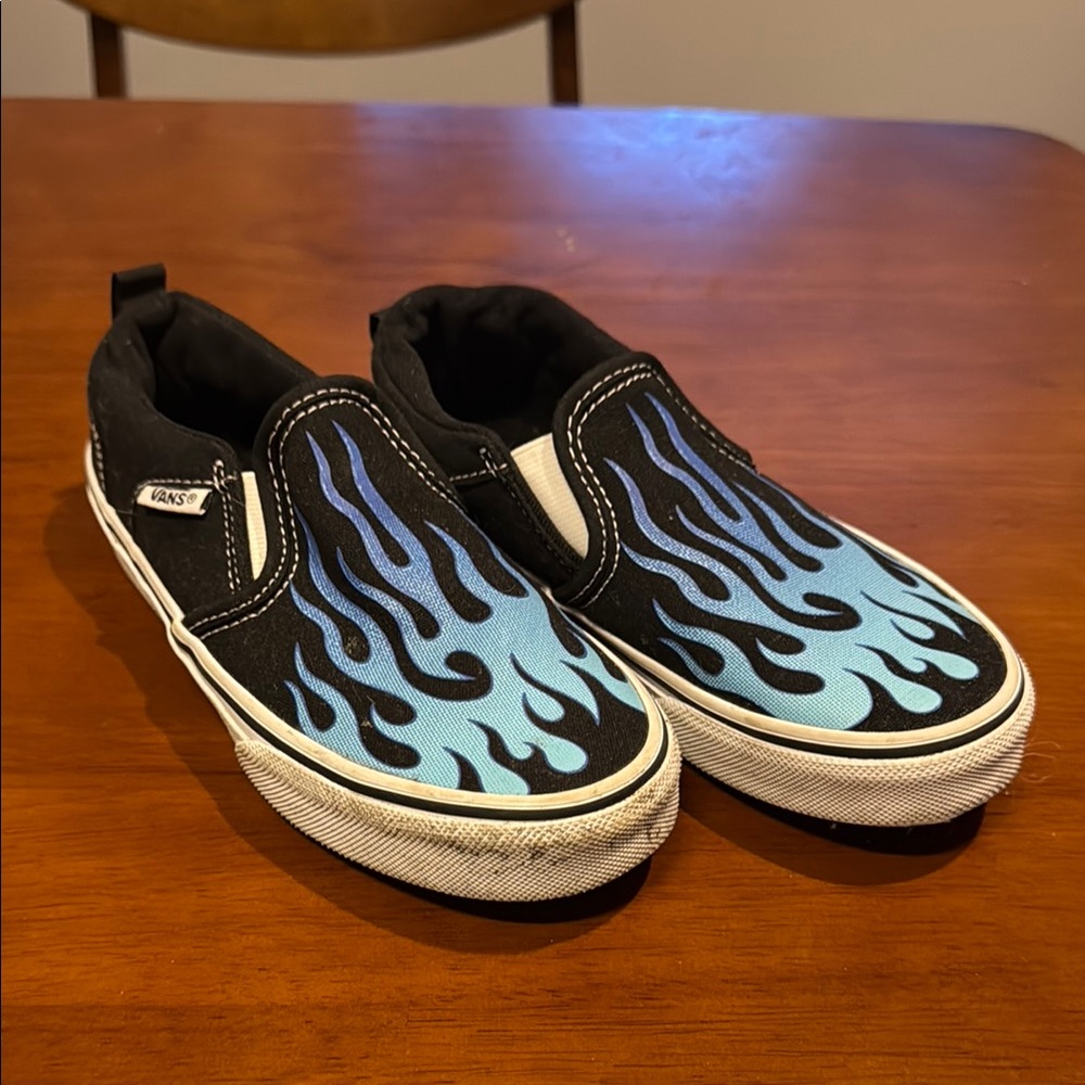 Vans Black and Blue Flame Sneakers